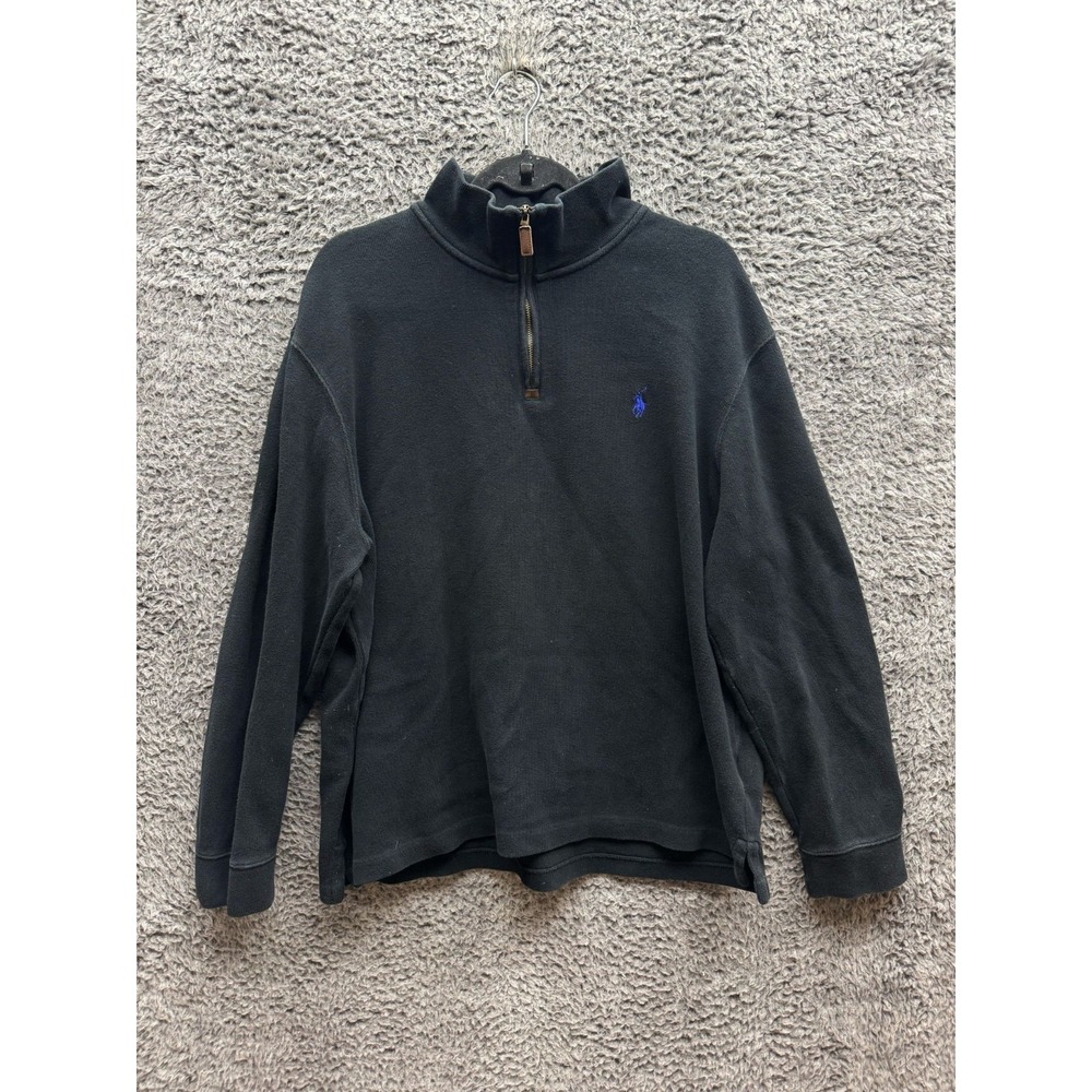 Polo Ralph Lauren Rib Pullover Quarter Zip Sweater Black Mens Size XL / TG